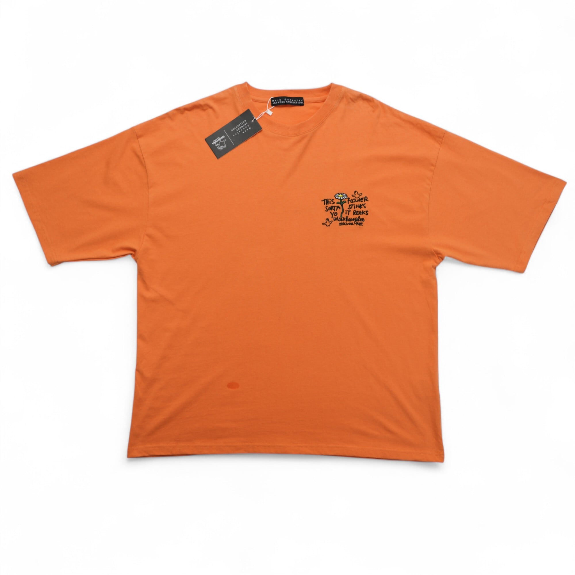 Mark Gonzales マークゴンザレス フラワー刺繍Tシャツ オレンジ アーティスト サイズL