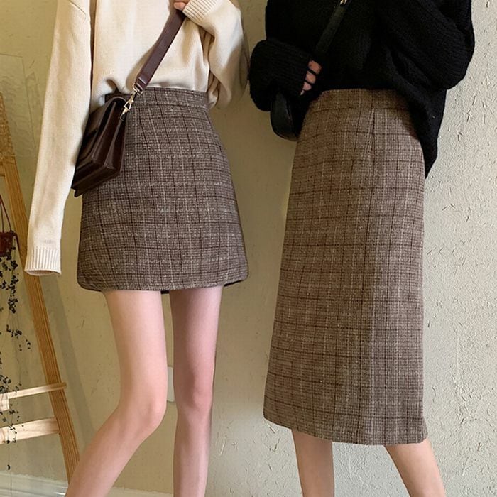 スカート 2点セット ブラウン チェック柄 韓国ファッション
