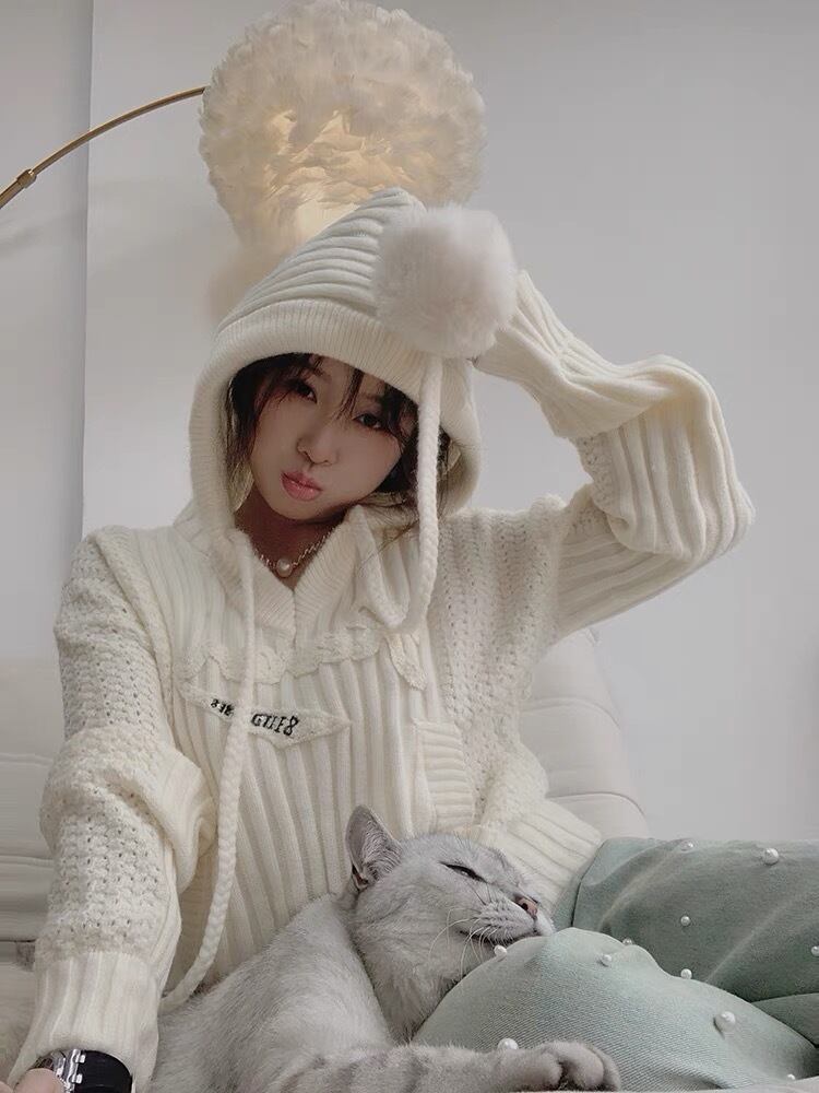 白 セーター ニット ぽんぽん カーディガン トップ | LOVEYsmileSHOP