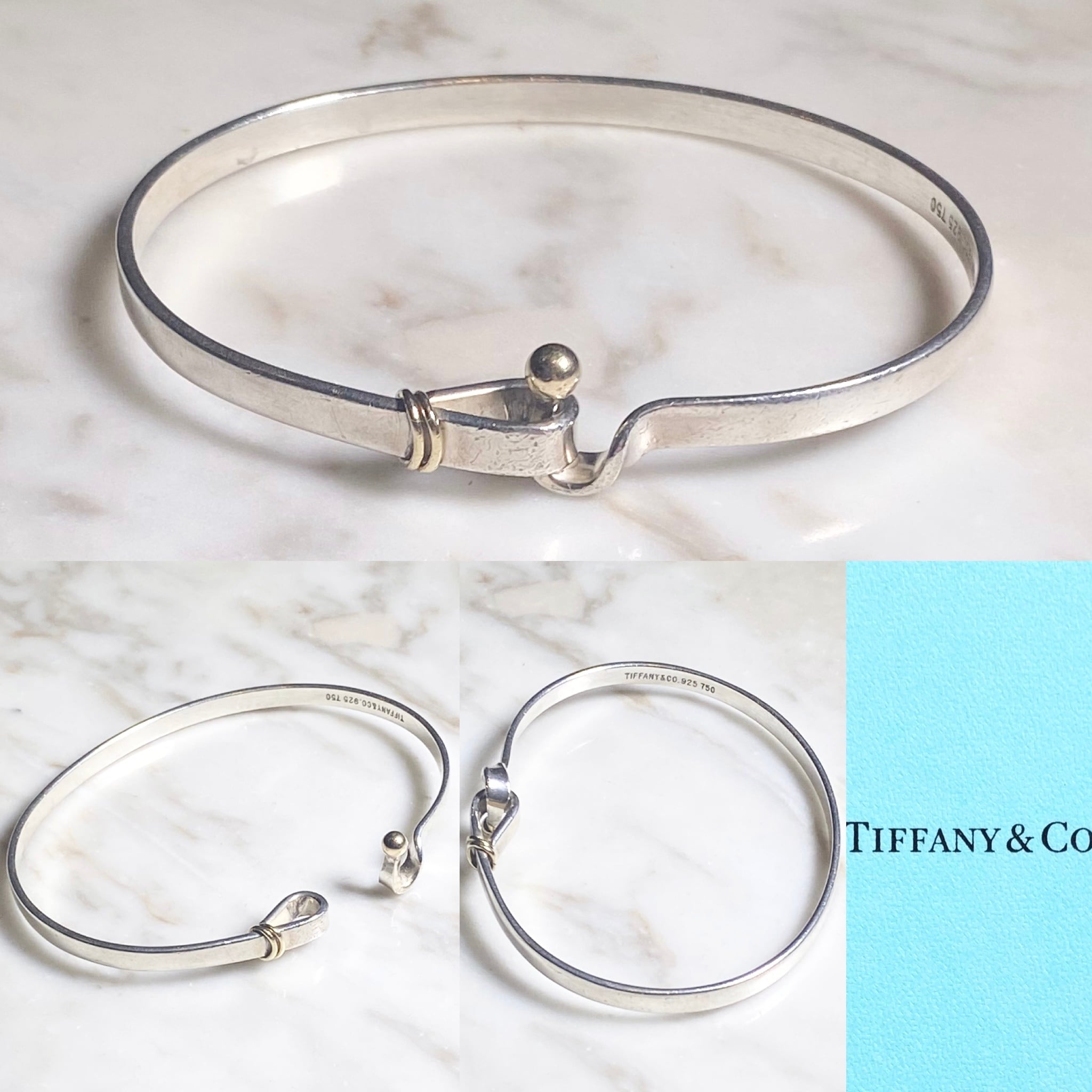 vintage TIFFANY silver × k18 hook design bracelet “hook&eye