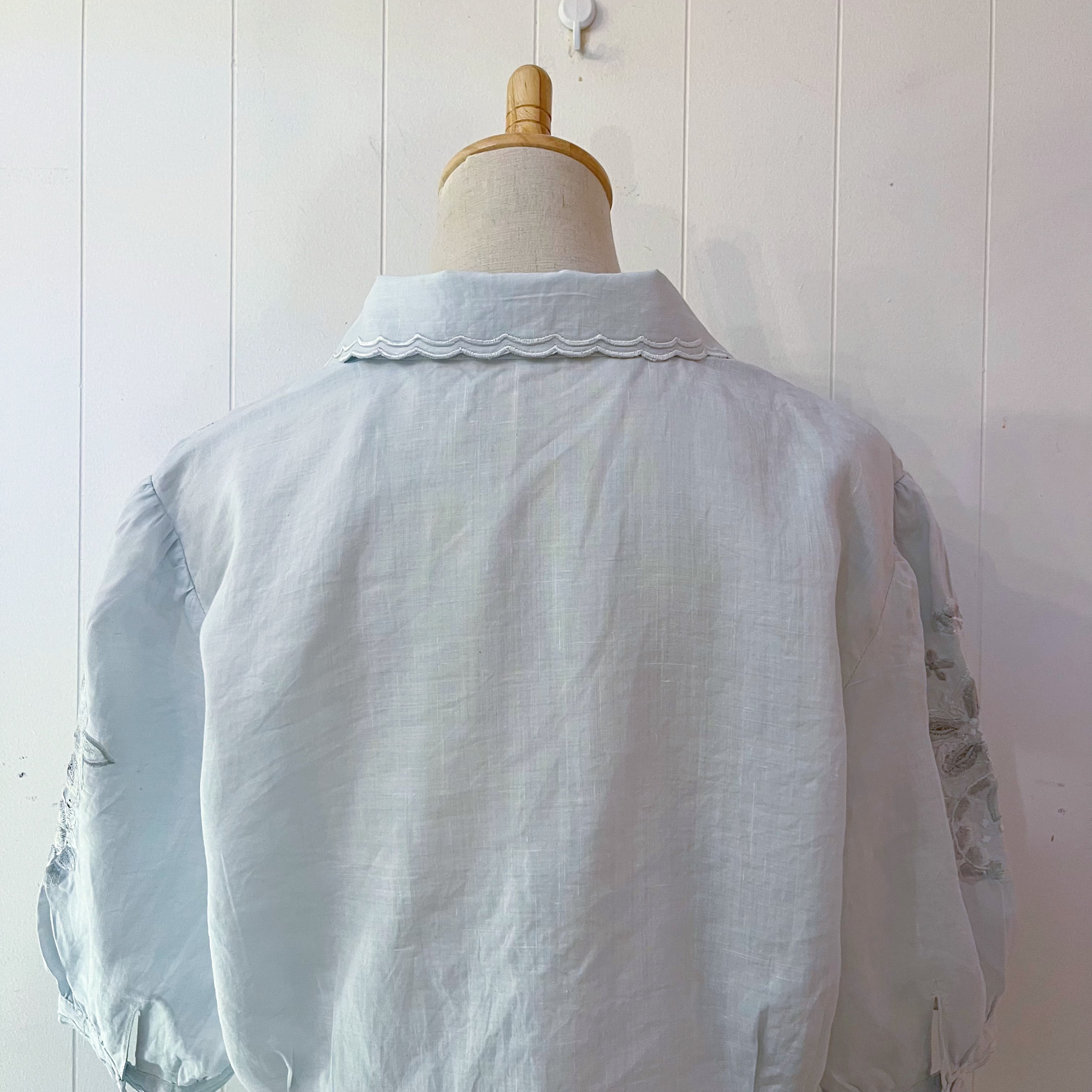 light blue flower embroidery blouse
