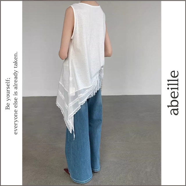 asymmetry lace trim sleeveless top 14251