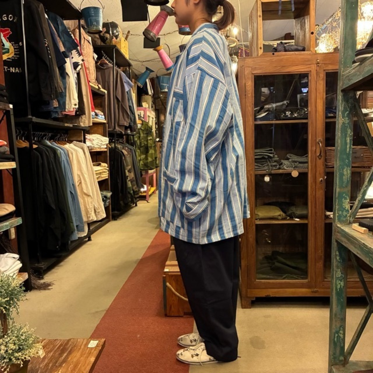 Poland Sleeping suit  Stripe L/S Blue　ポーランド　スリーピングスーツ　ブルー　ロングスリーブ　ブルー　60年代　70年代　デッドストック　ミリタリー　パジャマ　セットアップ　シャツ　パンツ
