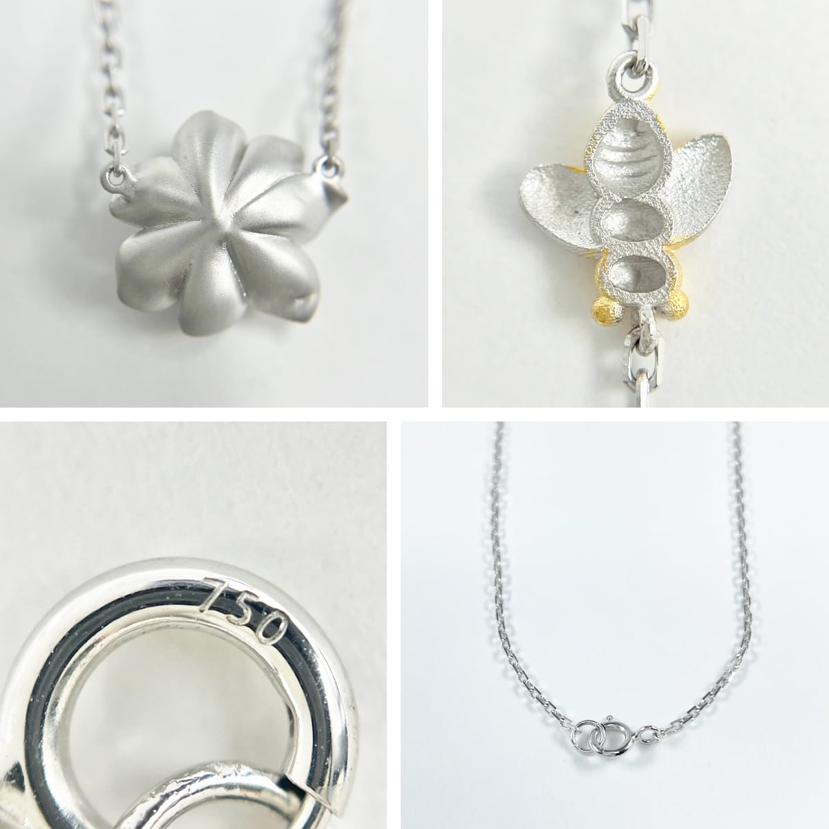 K18WG K18 フラワー ミツバチ モチーフ ネックレス | JEWELRY LAND 