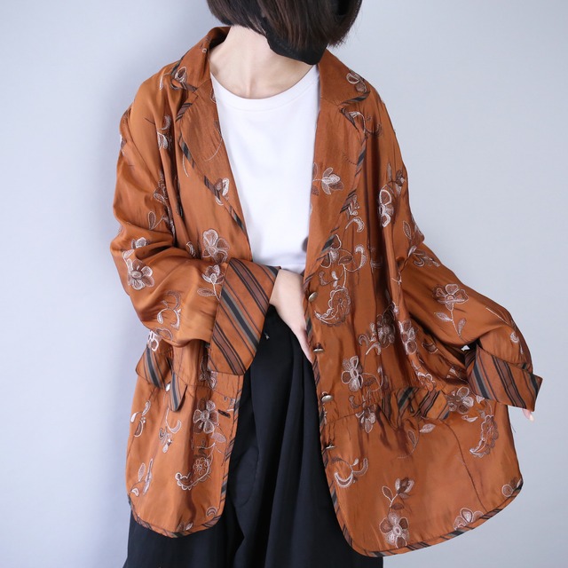 "刺繍" flower pattern gloss fabric loose silhouette shirt jacket
