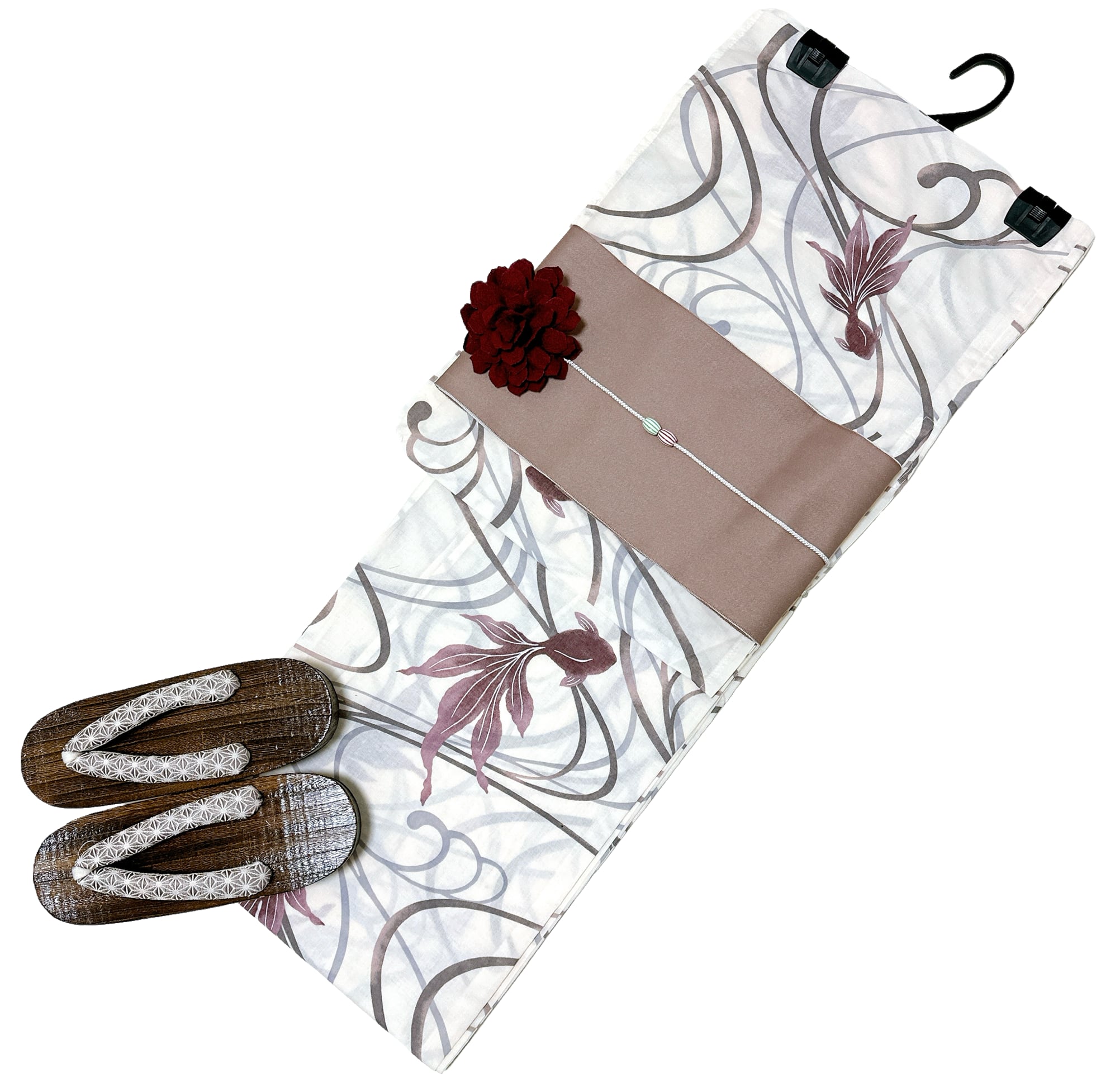 浴衣ジェンヌ 浴衣5点セット オフホワイトに青の金魚と水紋mechrev 14