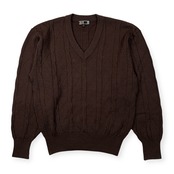 DAKS GOLF ダックス ゴルフ ケーブル編み デザイン Vネック ウールニットセーター サイズ M /メンズ/ダークブラウン
