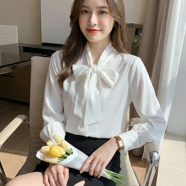 ボウタイバルーンスリーブブラウス A1092