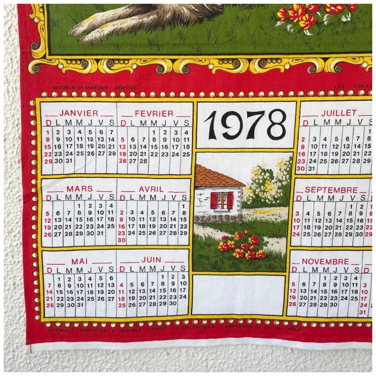 フランス ヴィンテージ ファブリックカレンダー クロス タペストリー