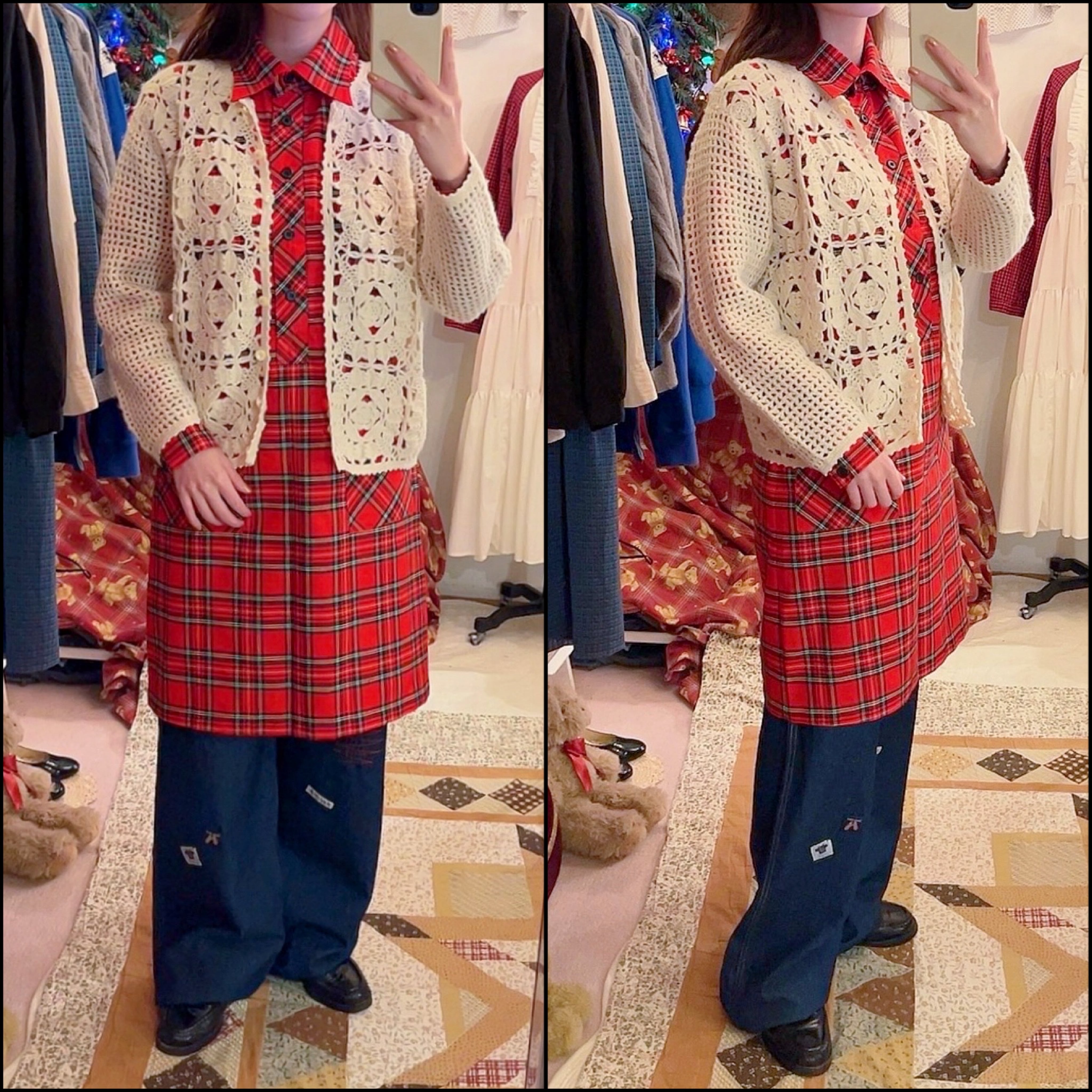 red check shirt one-piece