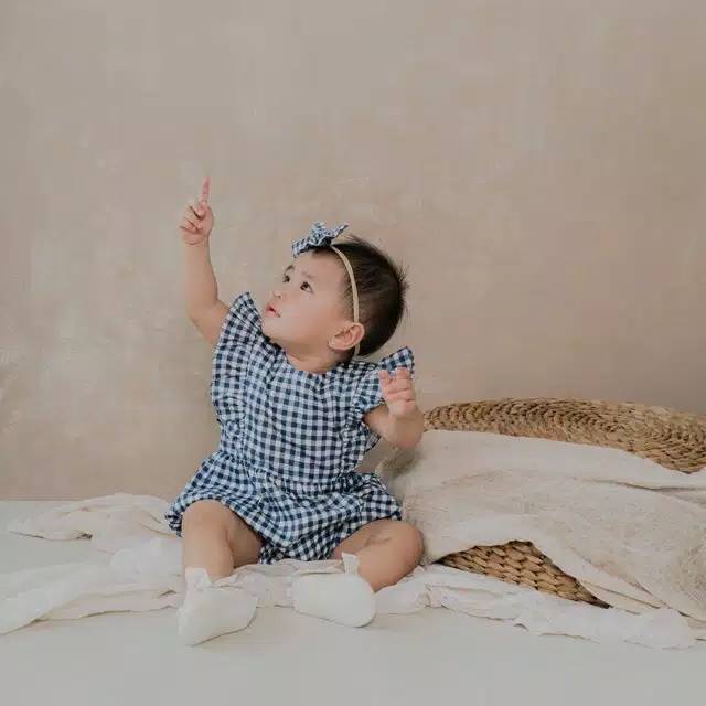 Butter nut/KAIA romper 0m-18m/ヘアリボン付きギンガムチェックロンパース