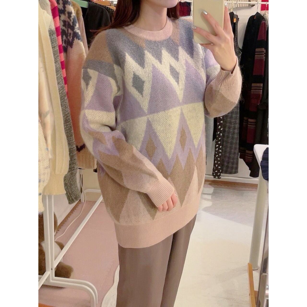 pastel argyle big knit sweater