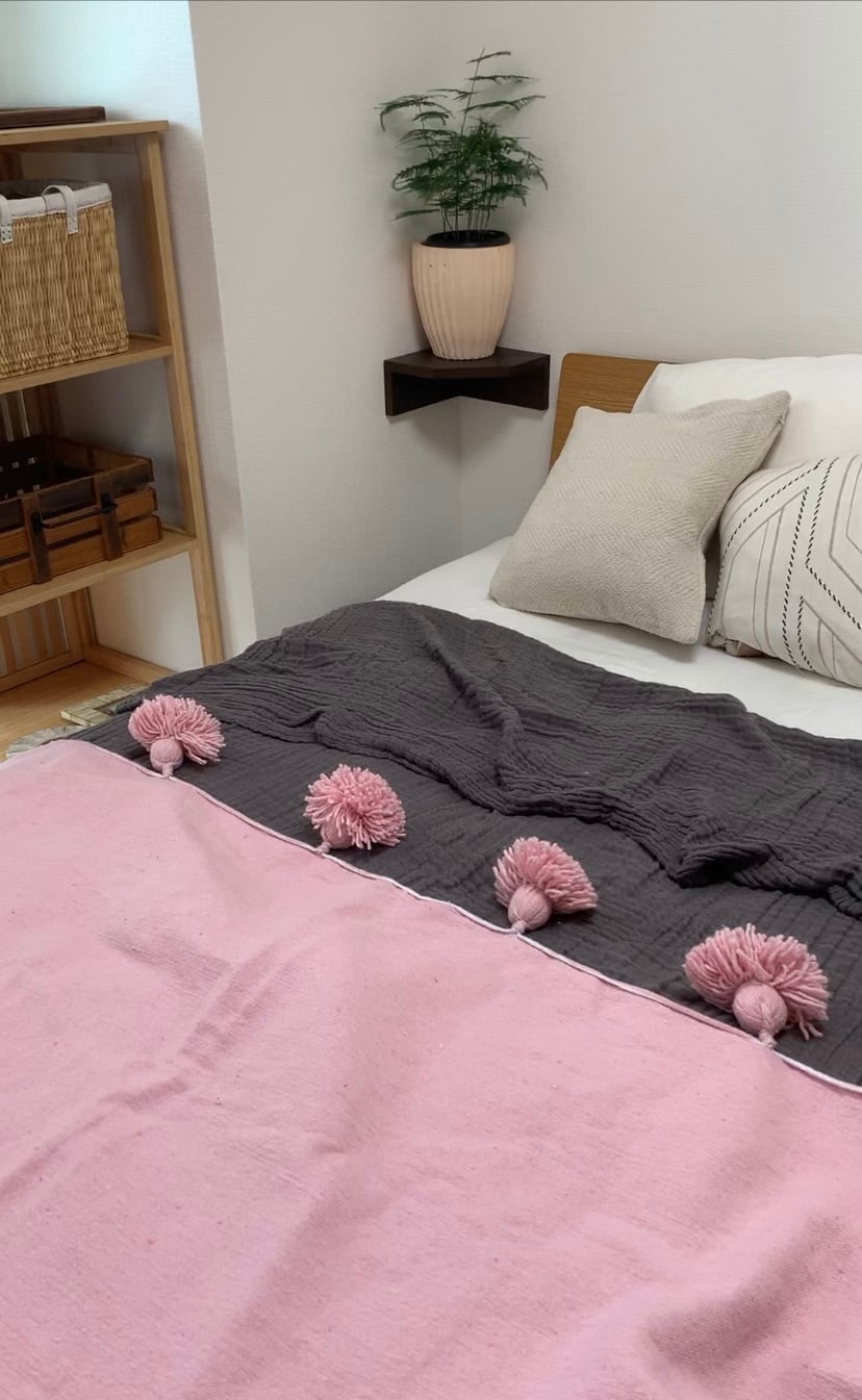 ポンポン ブランケット 毛布 ラグ pompom blanket ブルー 大 ポンポン