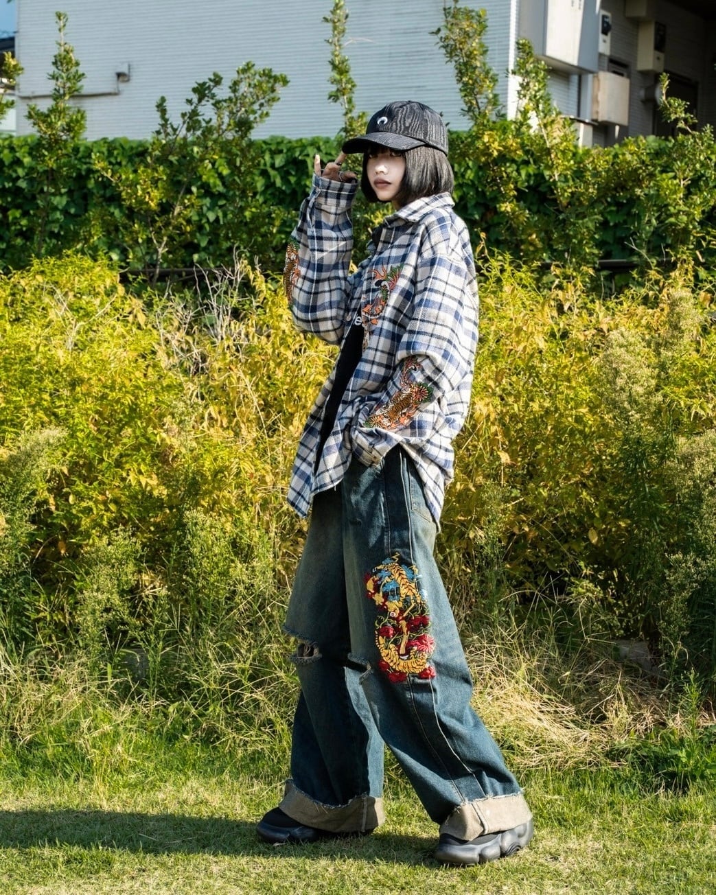 Tiger black denim pants | チュウカタベタイ Tiger black denim pants | チュウカタベタイ
