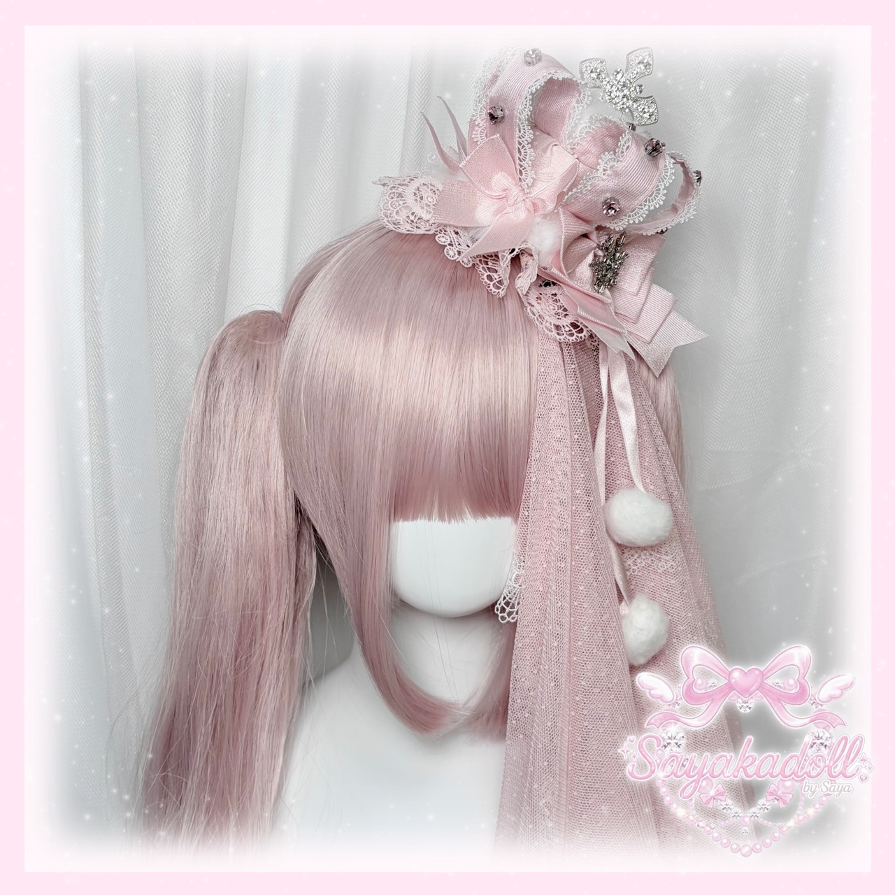 ♡【全5色】MAID スノープリンセス 雪の結晶ビジュークラウン＆ぽんぽんリボンクラウンミニハット light blue×pink ♡