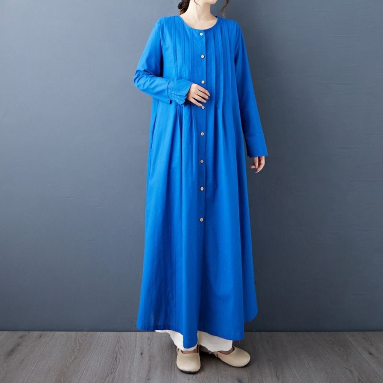 プリーツアクセント シャツワンピース  00357