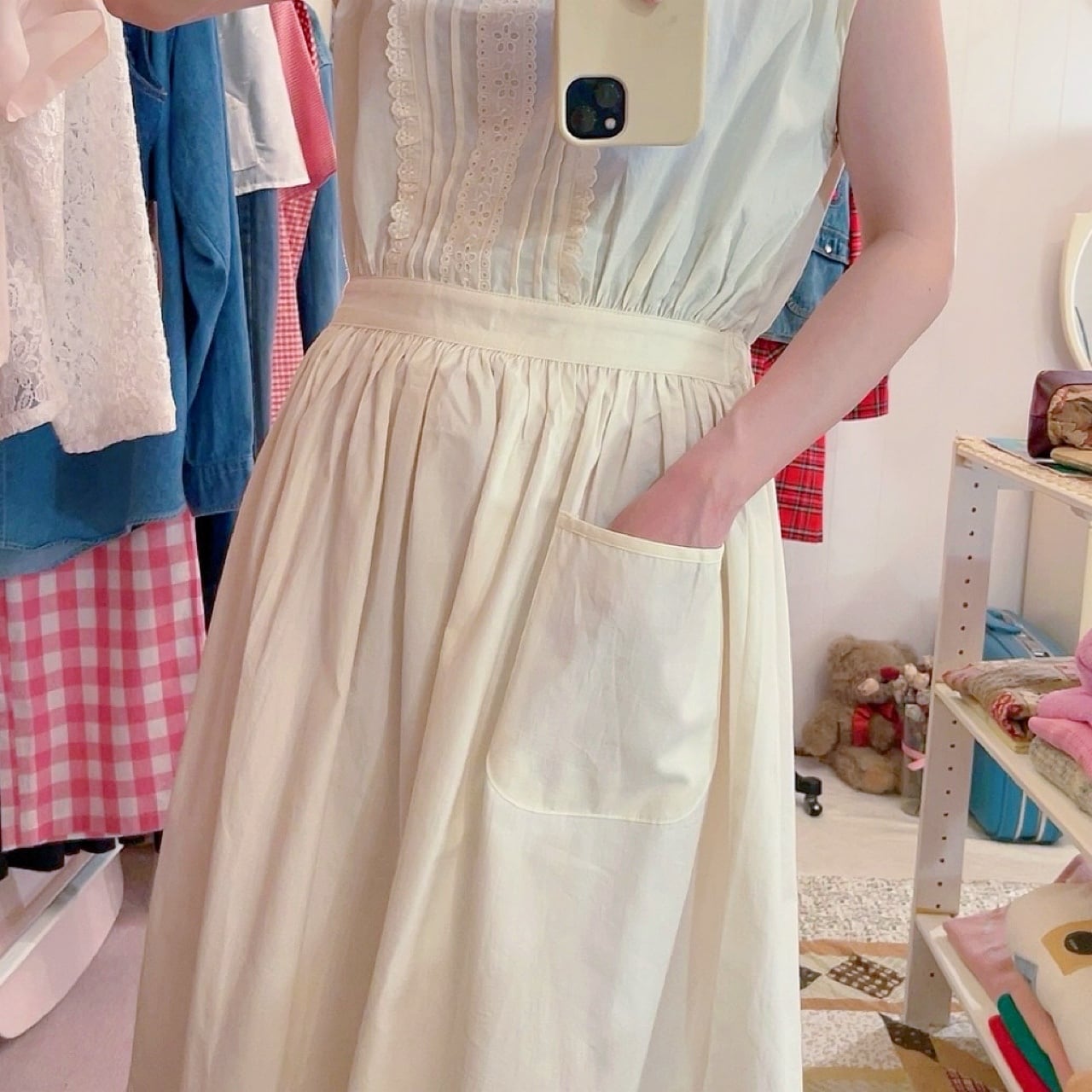 cotton lace back button one-piece