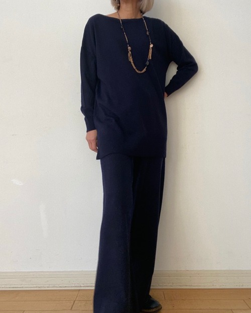 GAUDI ウールカシミヤ混暖ネイビーオーバーロングセーター　 ITALY:521FD53004：¥29.000➕tax