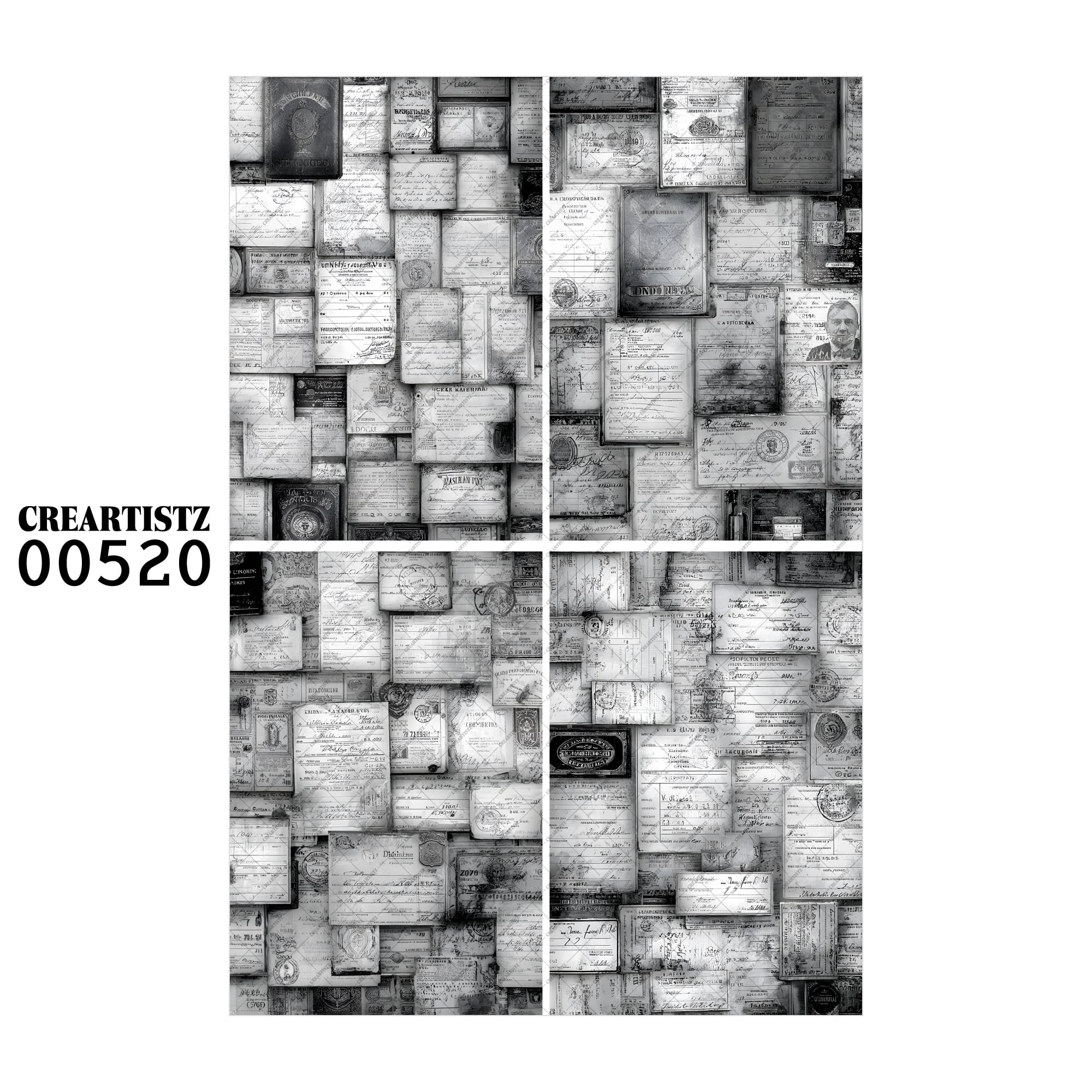 00520 背景 コラージュ素材 オリジナル 12枚セット (4種類×3枚) ペーパー/ステッカー CREARTISTZ