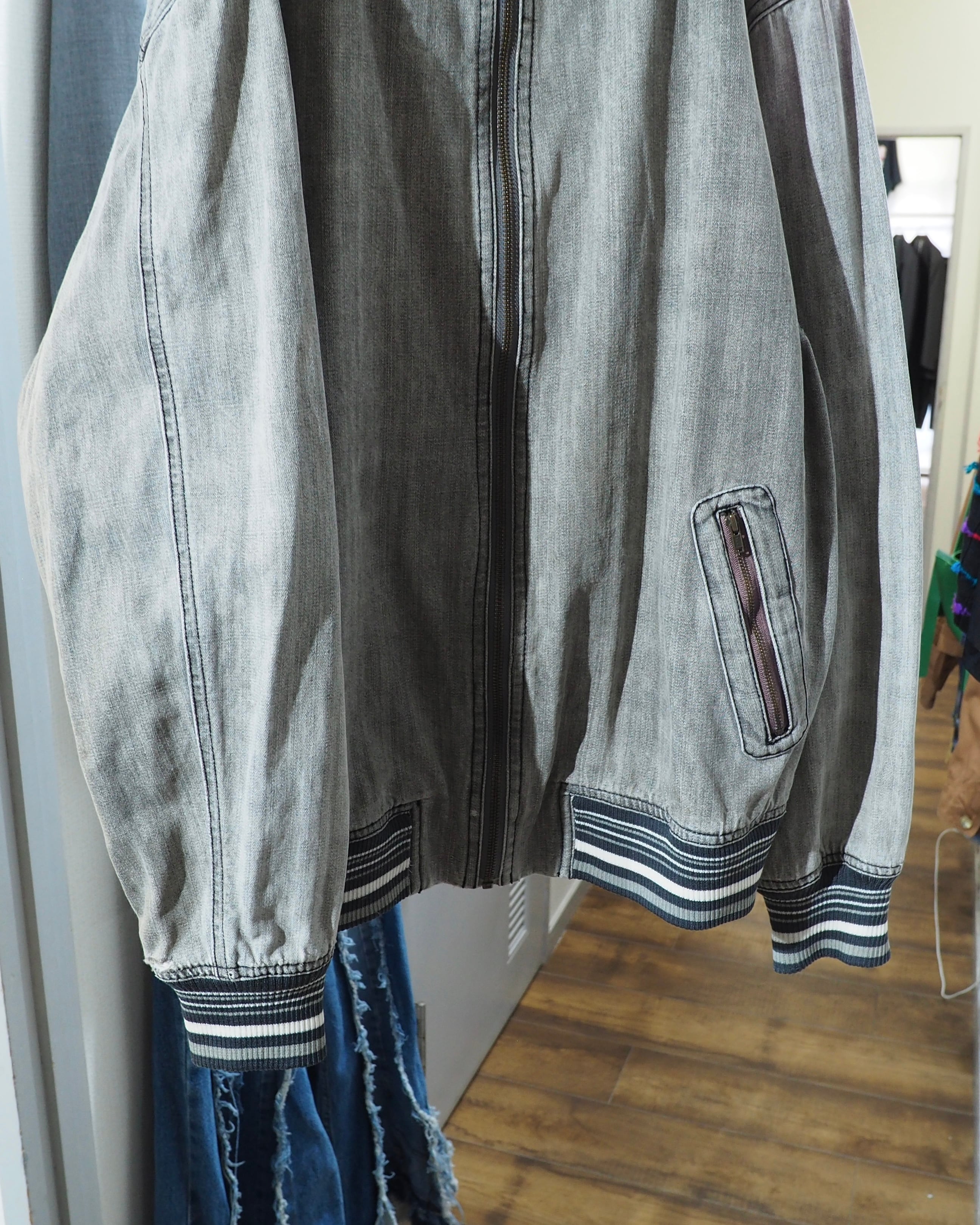 ” 退廃的 ” Good Fade Light ash Grey Color Denim Track jacket