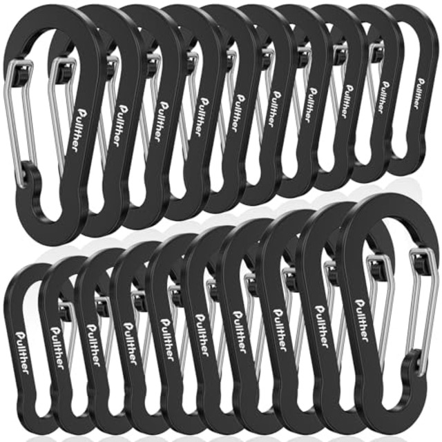 Pullther カラビナ 小型 5cm 超軽量 錆びない アルミ合金 アウトドア ガイロープ カラビナ 釣り 20個