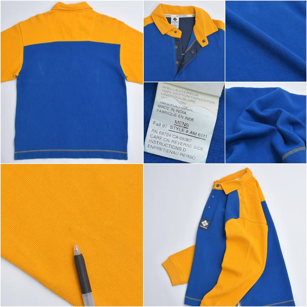 90s~ Columbia コロンビア バイカラー 長袖 ポロシャツ ブルー 90s~ Columbia コロンビア バイカラー 長袖 ポロシャツ ブルー