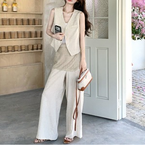 Patchwork vest & layered-style pants set S1930