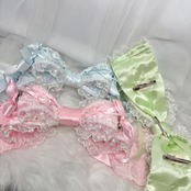 ♡【全3色】変幻自在 姫系 フリルレース 3段リボンbigヘアクリップ light green ♡