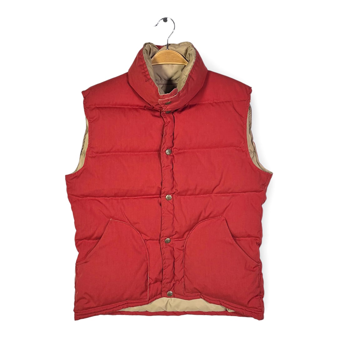 70s 80s クラスファイブ ヴィンテージ ダウンベスト 赤茶 レンガ色 CLASS 5 サイズM相当 古着 DD0504