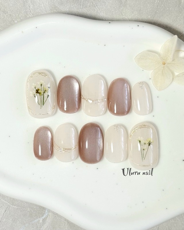 my little bouquet  ...【025】 / 押し花ネイル ブライダル 結婚式 ウェディング ネイルチップ 上品ネイル …#ncs009