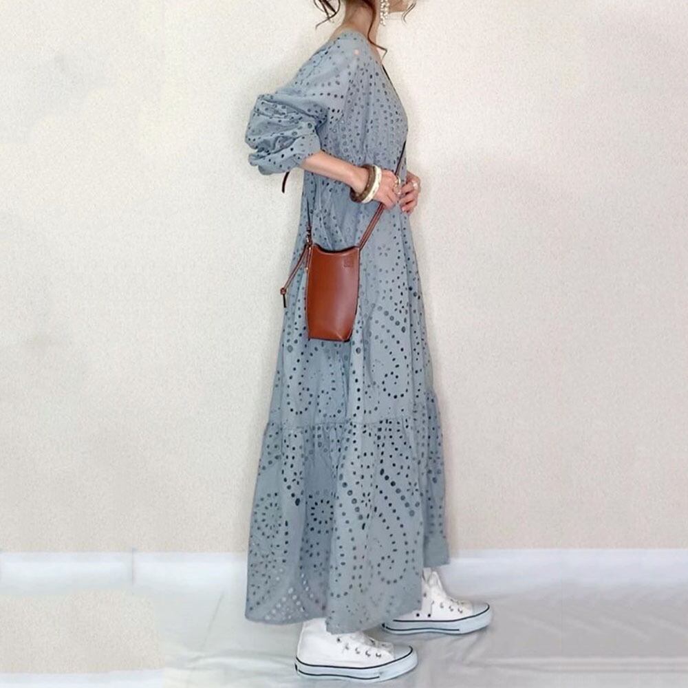 ティアード ロリータ ワンピース ミモレ ミモレ丈 袖あり ボリューム袖