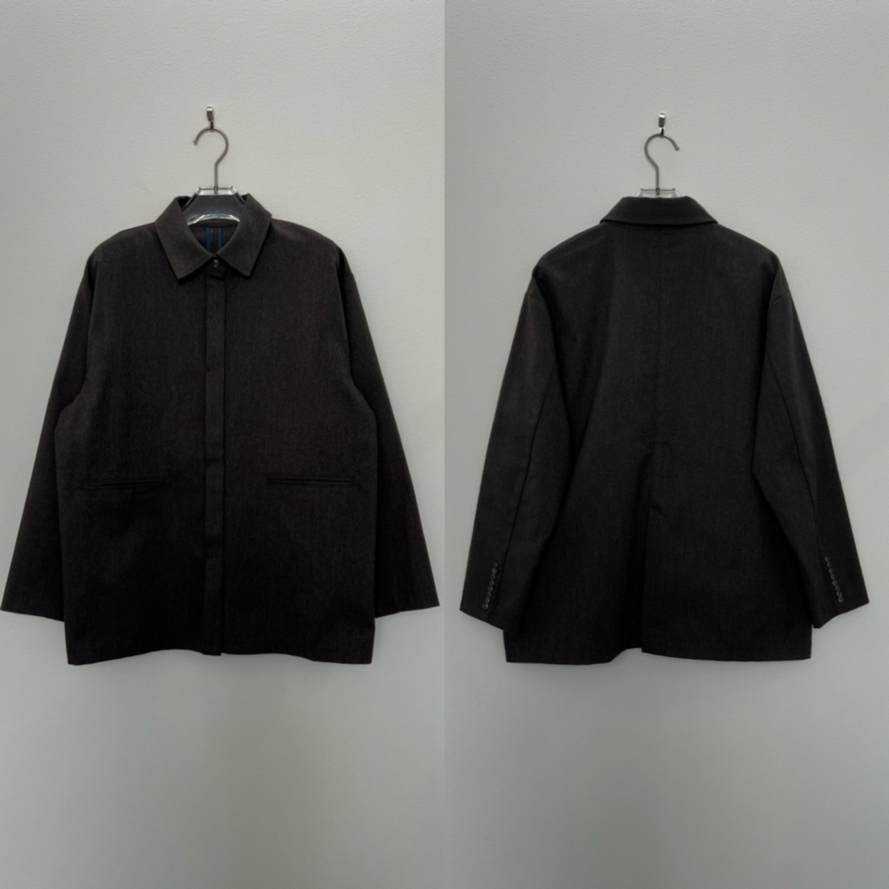 【受注予約:10月上旬入荷予定】フライフロント微起毛シャツJK/チャコールブラウン