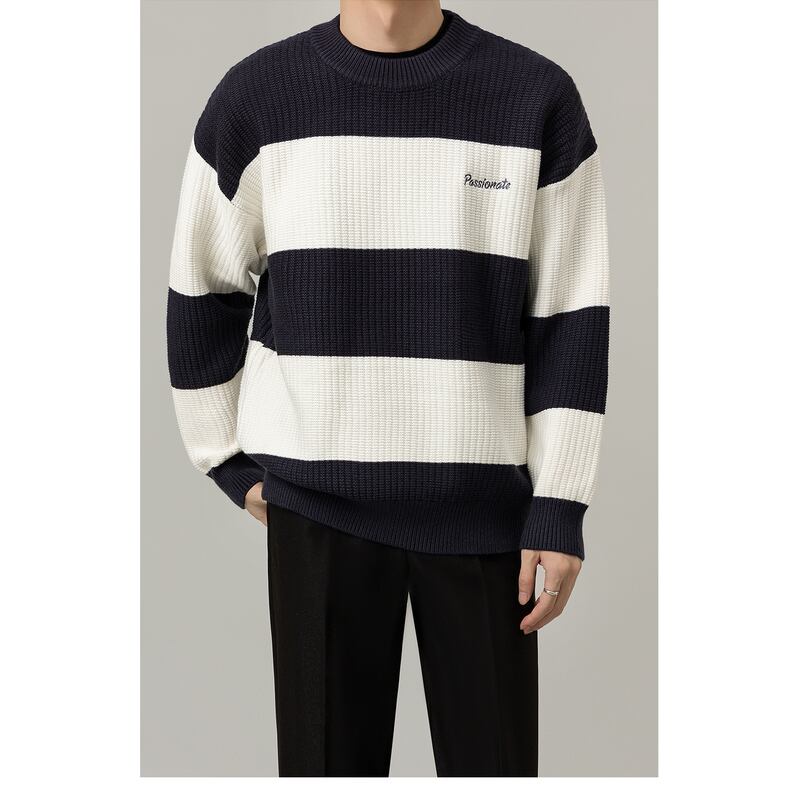 border pattern knit sweater crew neck long sleeve mr0093