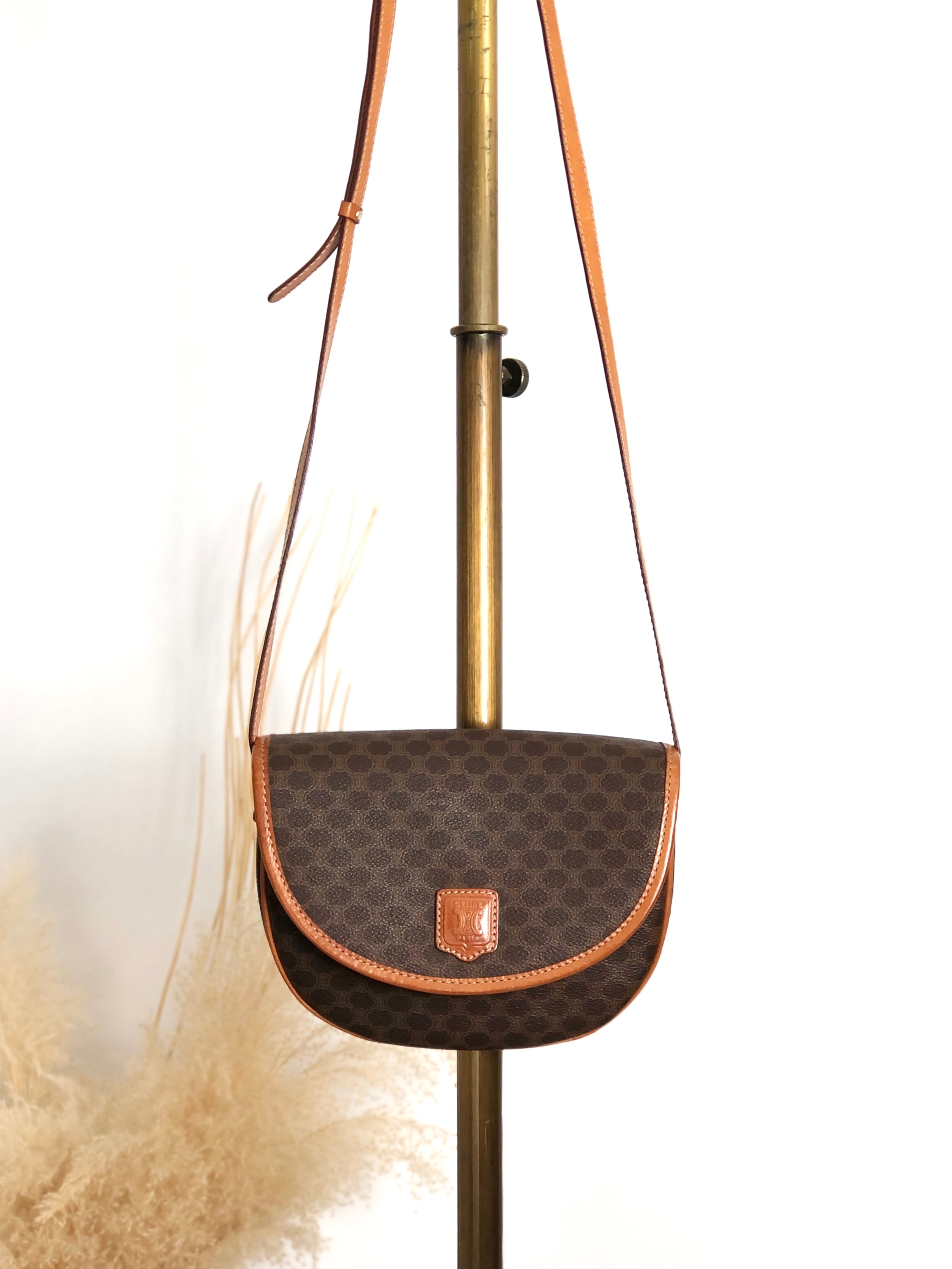 CELINE セリーヌ マカダム ショルダーバッグ ブラウン ブラゾン型押し PVC vintage ヴィンテージ オールド n6642d