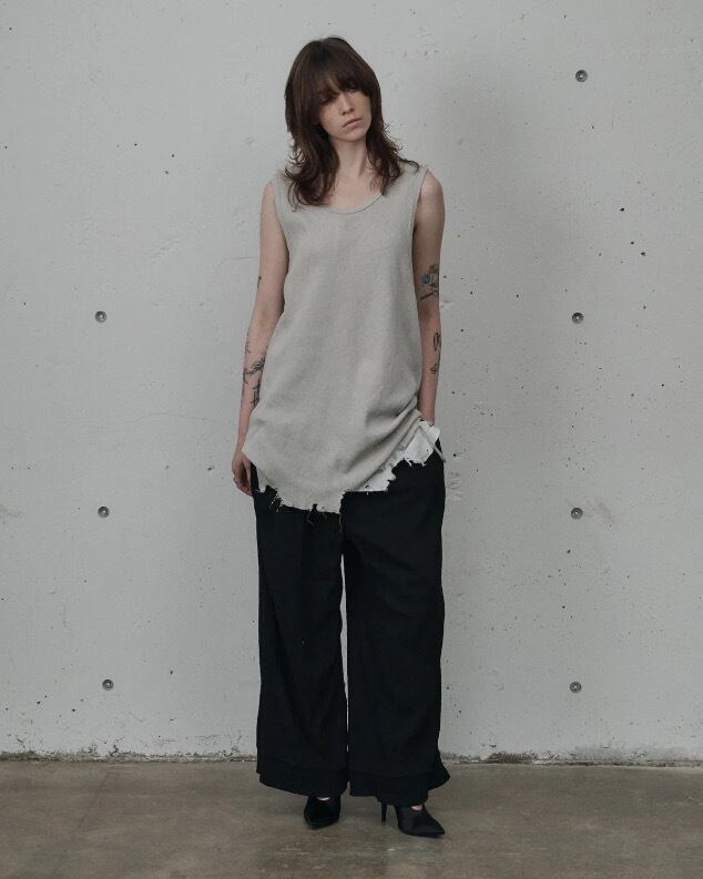 26SS】 ANCELLM DAMAGE WAFFLE TANK TOP (GREIGE) ANC-STD-CT04