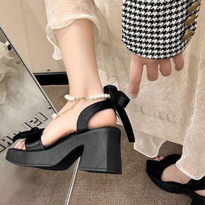 厚底 リボンサンダル パールストラップ レディース 春夏 韓国 サンダル きれいめ 上品 大人 フェミニン パーティー フォーマル チャンキーヒール 歩きやすい 疲れにくい 大人可愛い 大人女子