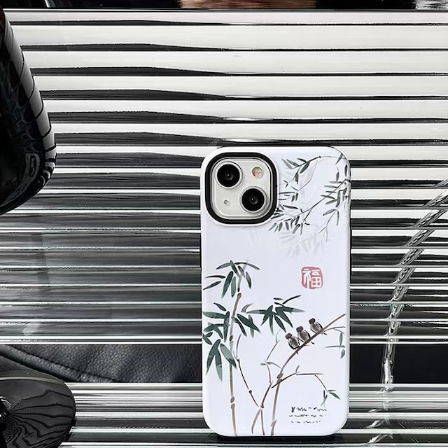 【之】スマホケース ホワイト iPhone case チャイナ風 竹