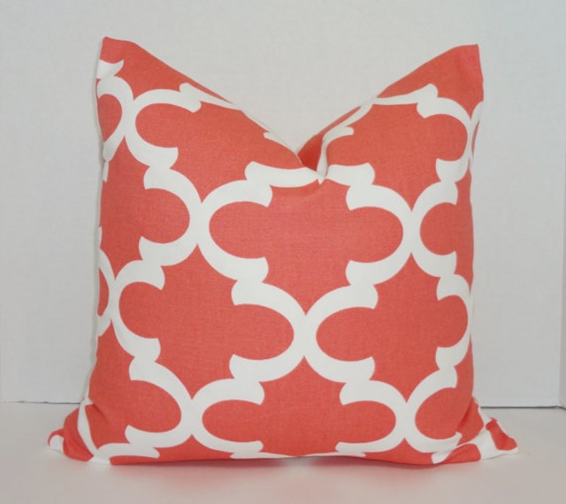  Coral & White Moroccan Geometric Print Decorative Cushion Cover 