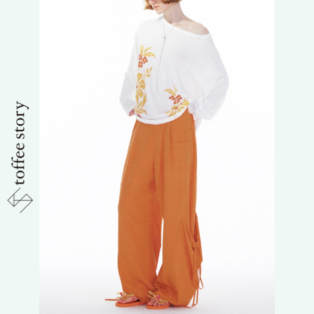 烈日のポケット・オレンジワイドパンツ 《B0003》