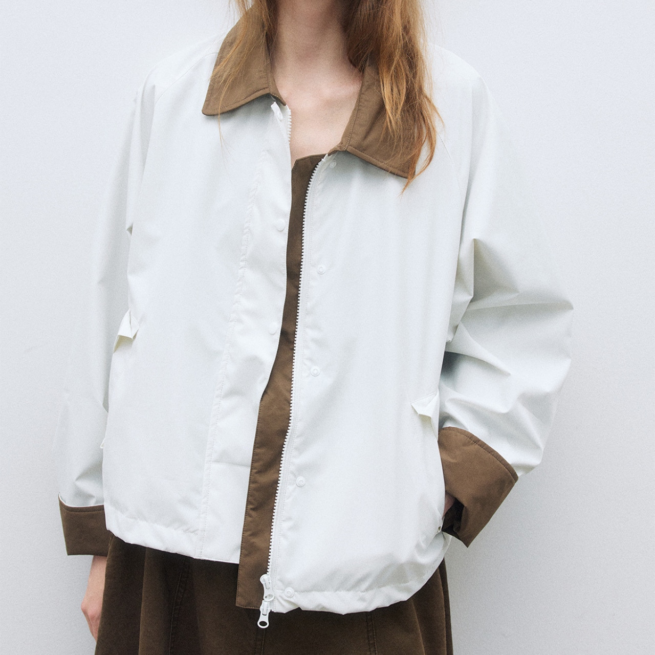 Bicolor Switch Drop Shoulder Stand Collar Blouson【3color】 T3517