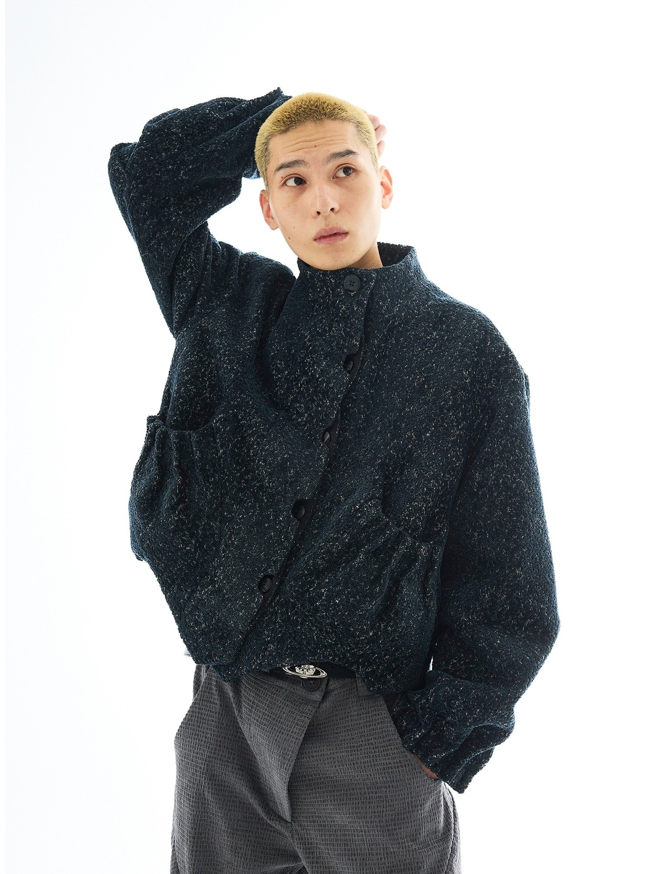 54A0 Boxy Pleated Jacquard Jacket