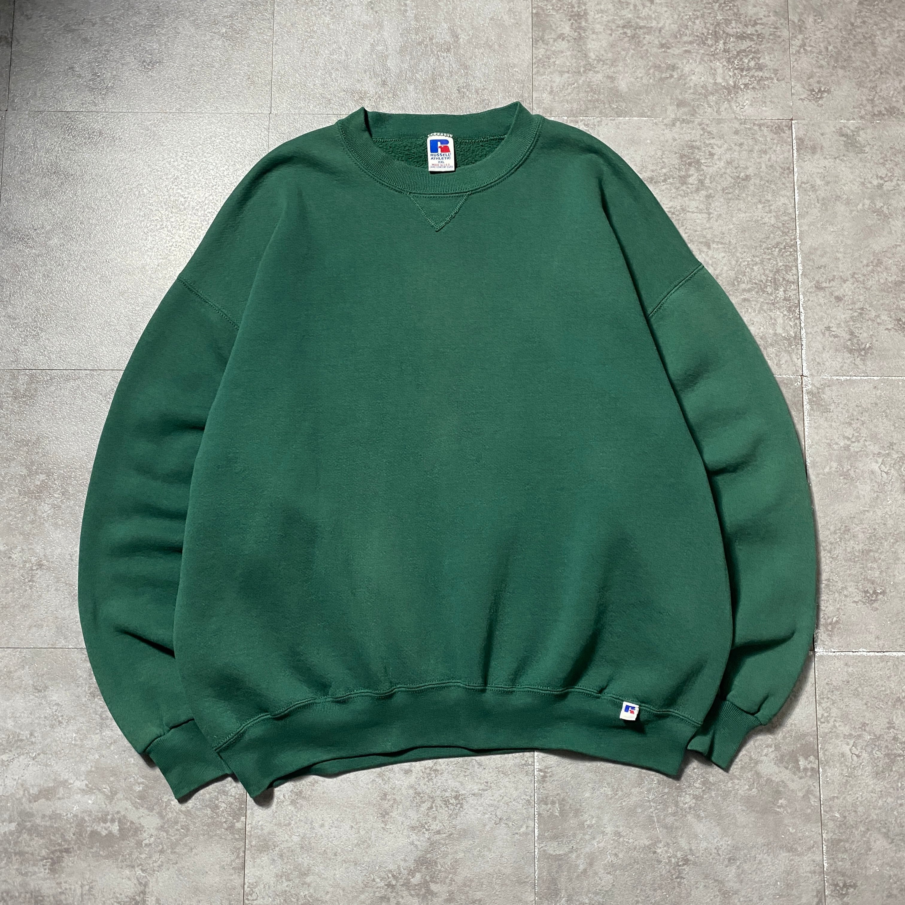 USA製】90's RUSSEL ATHLETIC ラッセルアスレチック グリーン 無地 前V