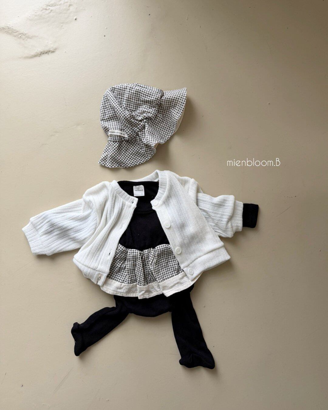 B714【即納】check ribbed rompers