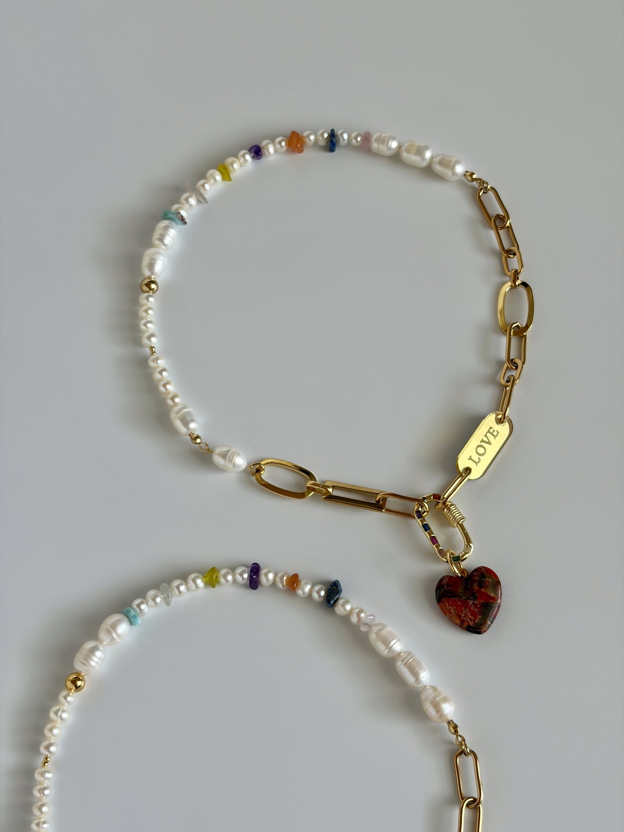 ［select charm］pearl×stone gold necklace［GSN091］