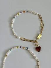 ［select charm］pearl×stone gold necklace［GSN091］