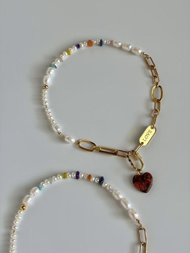 ［select charm］pearl×stone gold necklace［GSN091］