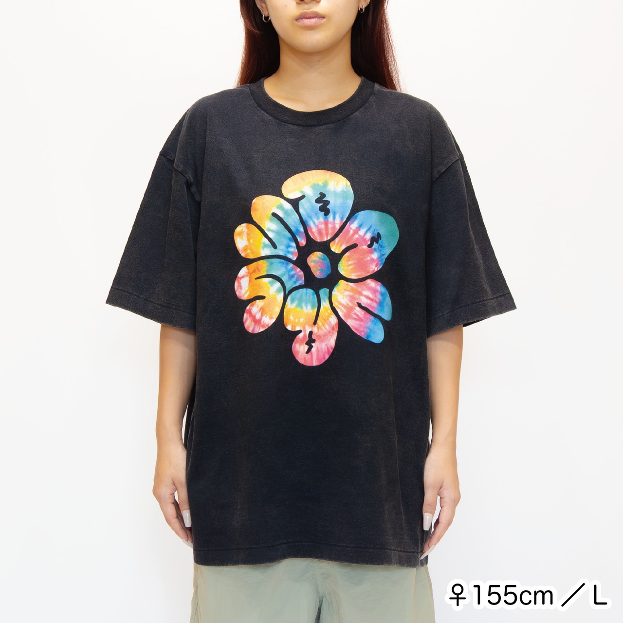 DAVRYU tiedye flower TEE [フェードブラック]