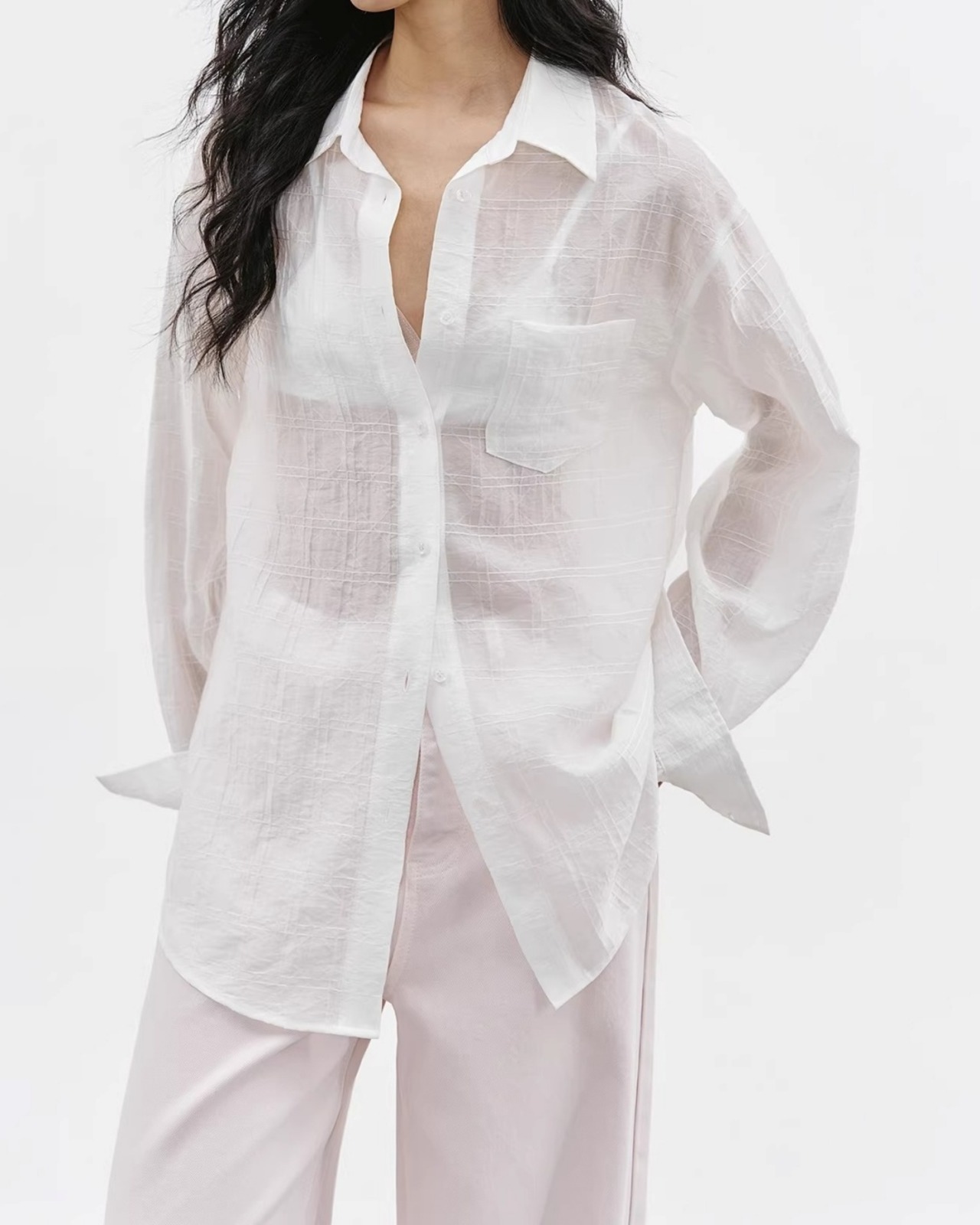Sheer plaid oversized Shirt L0068