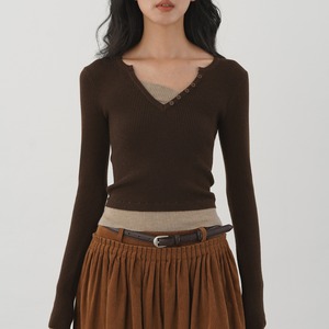 v-neck layered knit top　J00194