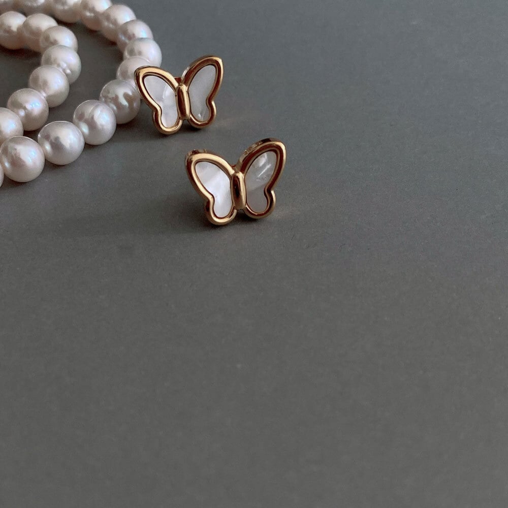 316L 白蝶貝 バタフライ ピアス サージカルステンレス | Lune jewelry